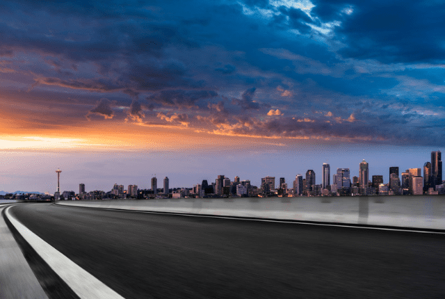 Seattle skyline with road background